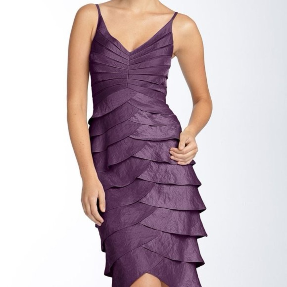 Adrianna Pappell Occations Tiered‎ Cocktail Dress Shimmer Dusty Blue Size 12 - Picture 9 of 9